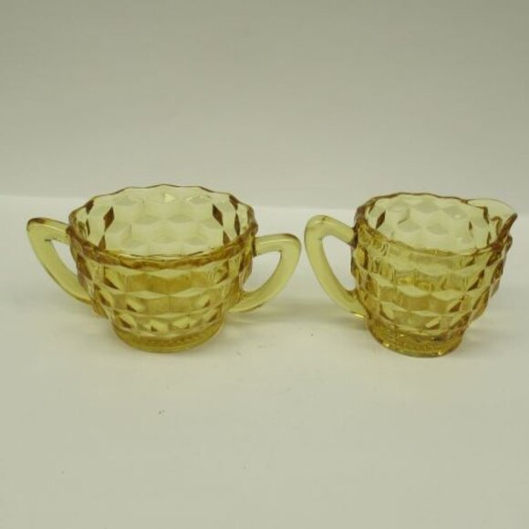 Jeannette Depression Glass Yellow CUBE CUBIST Small Creamer and Sugar Bowl - Picture 3 of 4